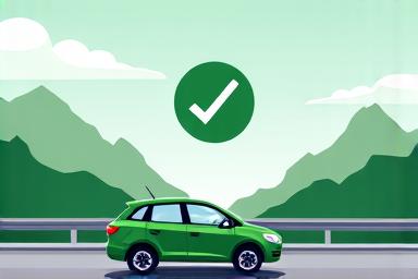 Illustration eines Autos auf einer Autobahn mit einem grünen Häkchen-Symbol.